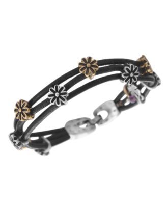 Bracelet, Two Tone Flower Woven Leather Bracelet