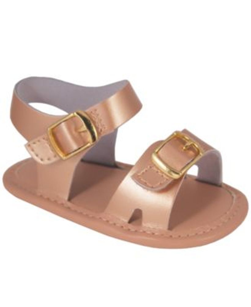Baby Girl Leather Double Hook and Loop Strap Sandal with Ornamental Buckles