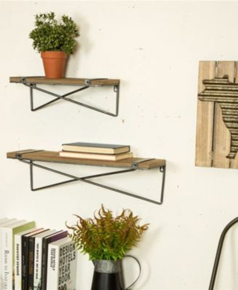 Farmhouse Metal and Wooden Wall Shelf