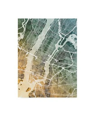 Michael Tompsett New York City Street Map Teal Orange Canvas Art