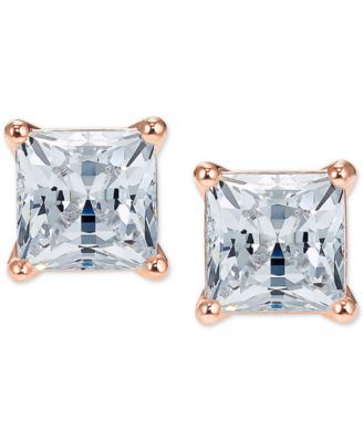 Rose Gold-Tone Cubic Zirconia Square Stud Earrings