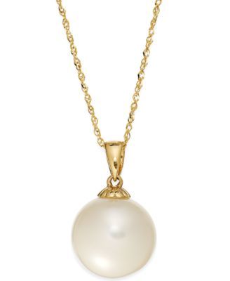 Pearl Necklace, 14k Gold Cultured Freshwater Pearl Pendant (11mm) 