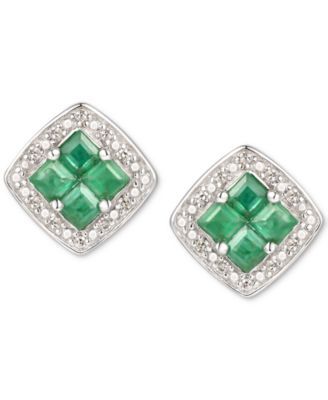 Emerald (3/8 ct. t.w.) & Diamond (1/20 ct. t.w.) Stud Earrings in Sterling Silver