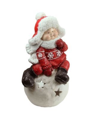 19.25" Christmas Morning Boy on a Snowball Christmas Tealight Candle Holder