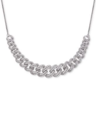 Diamond Link Detail 18" Pendant Necklace (1 ct. t.w.) in Sterling Silver, Created for Macy's