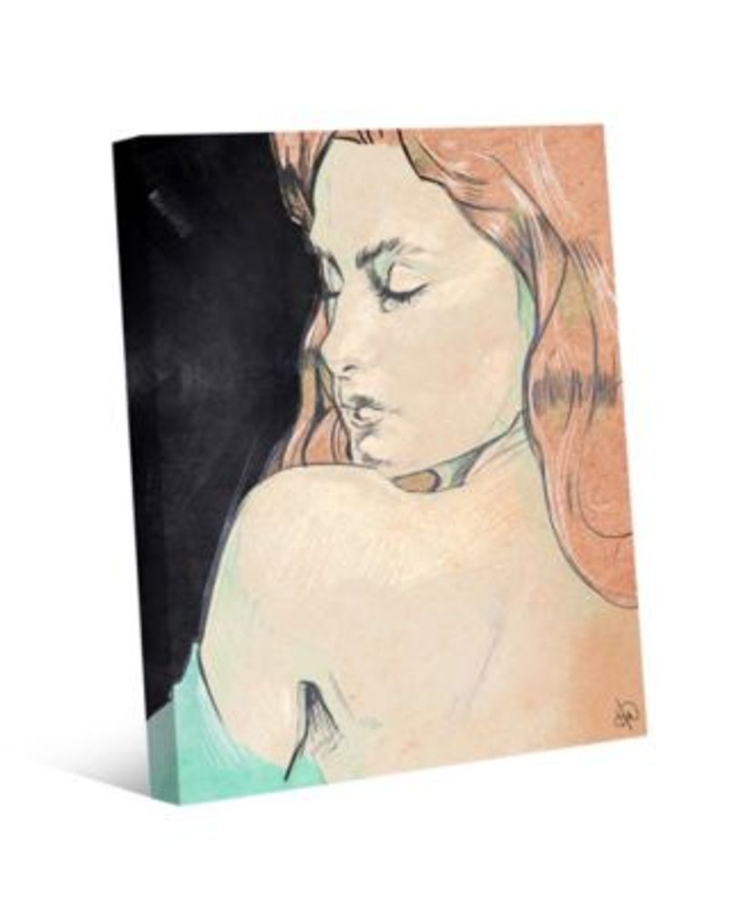 Woman's Shoulder Glance Colorized Drawing 20" x 16" Canvas Wall Art Print