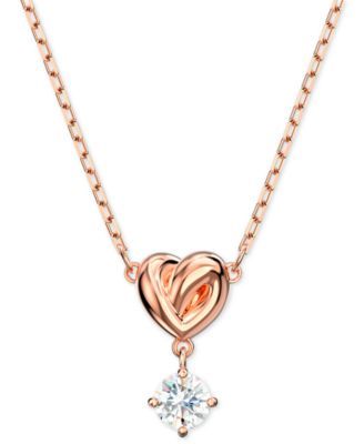 Heart Knot & Crystal Pendant Necklace, 14-7/8" + 2" extender