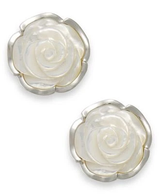 Sterling Silver Earrings, Mother of Pearl Flower Earrings 