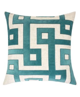 Paige Applique Embroidery Linen Square Decorative Throw Pillow