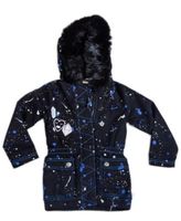 Toddler, Little, and Big Girls Faux Fur Parka Utility Jacket with Splatter Print