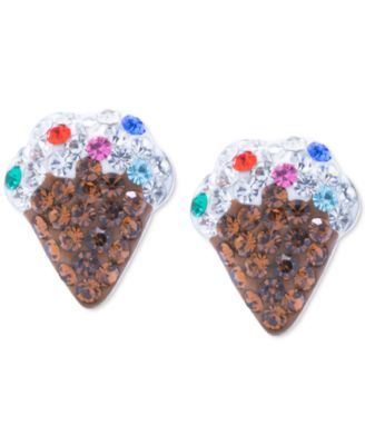 Crystal Ice Cream Cone Stud Earrings in Sterling Silver