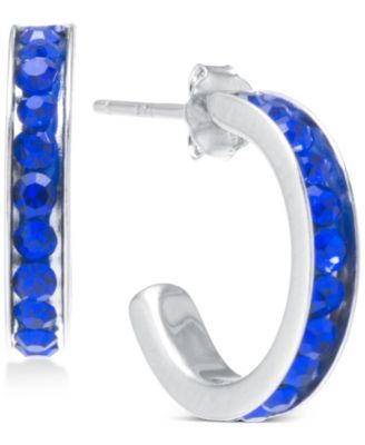 Small (5/8") Blue Crystal Hoop Earrings in Sterling Silver