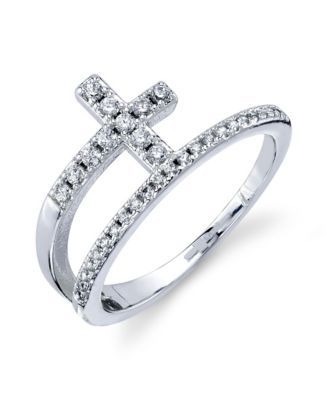 Crystal Cross Bypass Ring in Silver Plate or Gold-Tone