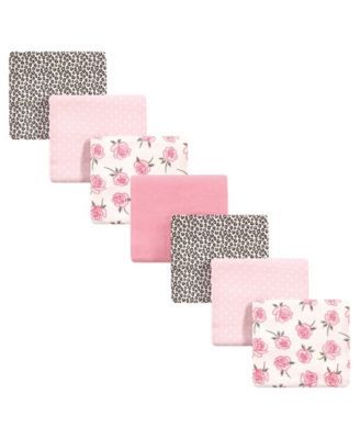 Baby Girls Rose Leopard Flannel Receiving Blankets, Pack of 7
