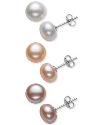 3-Pc. Set White, Peach & Lavender Cultured Freshwater Pearl (8mm) Stud Earrings