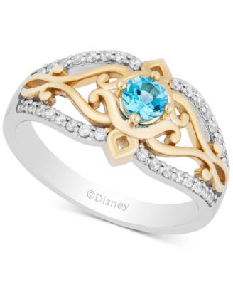 Enchanted Disney Swiss Blue Topaz (1/4 ct. t.w.) & Diamond (1/5 ct. t.w.) Jasmine Ring in 14k Gold & Sterling Silver
