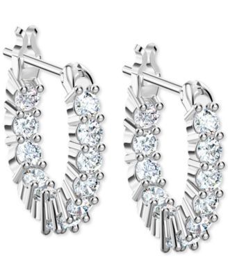 Silver-Tone Extra-Small Crystal Hoop Earrings, 0.50"