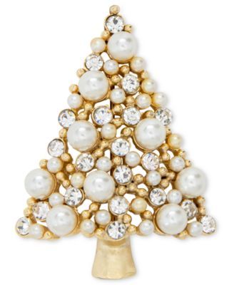 Gold-Tone Crystal & Imitation Pearl Tree Pin, Created for Macy's 