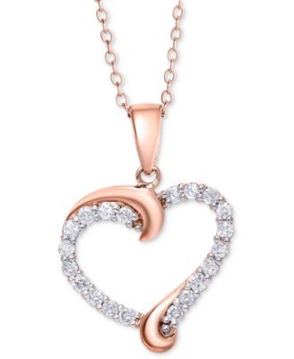 Diamond Swirl Heart Pendant Necklace (1/2 ct. t.w.) Sterling Silver, 14k Gold-Plated or Rose Silver