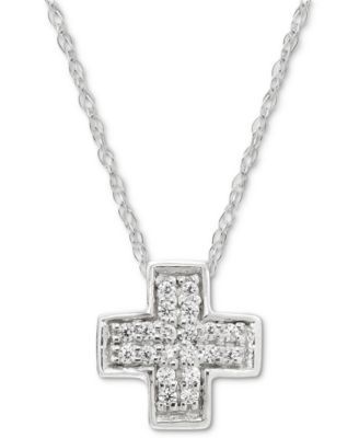 Diamond Cross 18" Pendant Necklace (1/20 ct. t.w.) in 14k White Gold