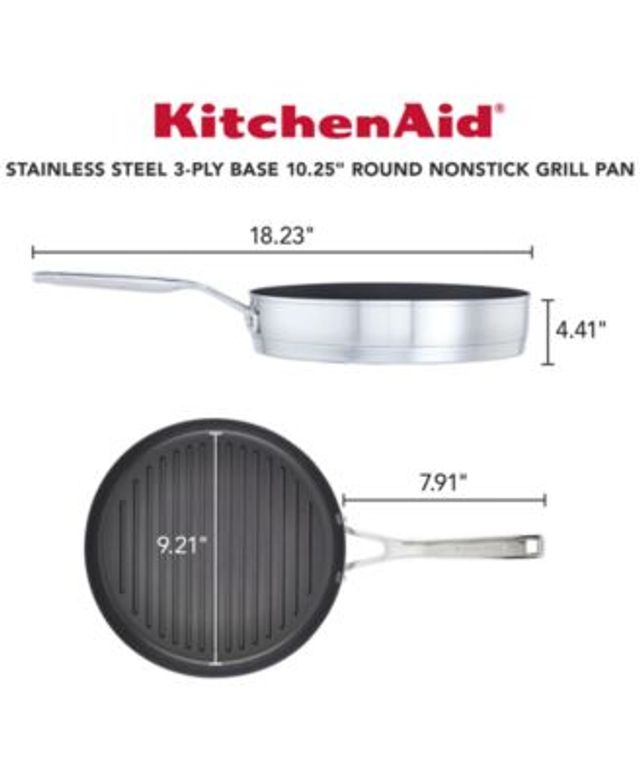 KitchenAid 3-Ply Base Stainless Steel Nonstick Induction Stovetop Grill Pan,  10.25