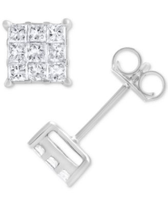Diamond Princess Cluster Stud Earrings (3/8 ct. t.w.) in 14k White Gold