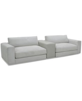 Roral 3-Pc. Fabric Sofa with Leather Arm Table