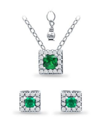 Created Green Quartz and Cubic Zirconia Halo Square Pendant and Earring Set, 3 Piece