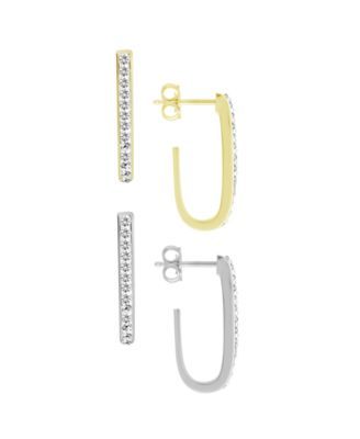 Crystal Duo J-Hoop Earrings in Silver Plate and Gold Plate