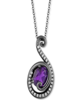Amethyst (7/8 ct. t.w.) & Diamond (1/5 ct. t.w.) Ursula Pendant Necklace in Sterling Silver & Black Rhodium, 16" + 2" extender