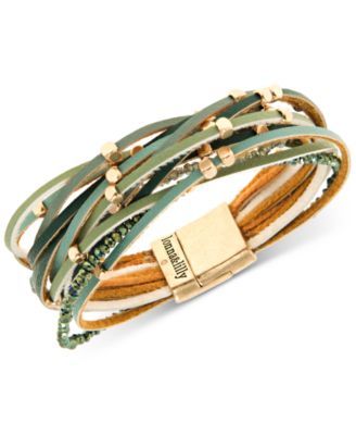 Gold-Tone Beaded & Faux-Leather Multi-Row Magnetic Bracelet