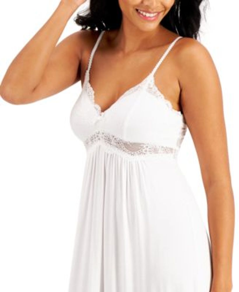 INC International Concepts Knit Lace Cup Long Nightgown Lingerie, Created  for Macy's