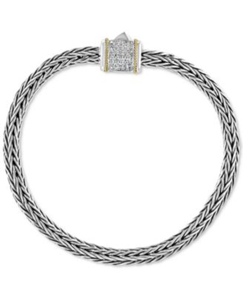 Effy Men's Woven-Look Black Leather Bracelet in Sterling Silver - Sterling Silver