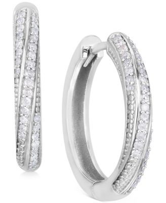 Diamond Twist Hoop Earrings (1/4 ct. t.w.) Sterling Silver, 14K Gold-Plated Silver or Rose