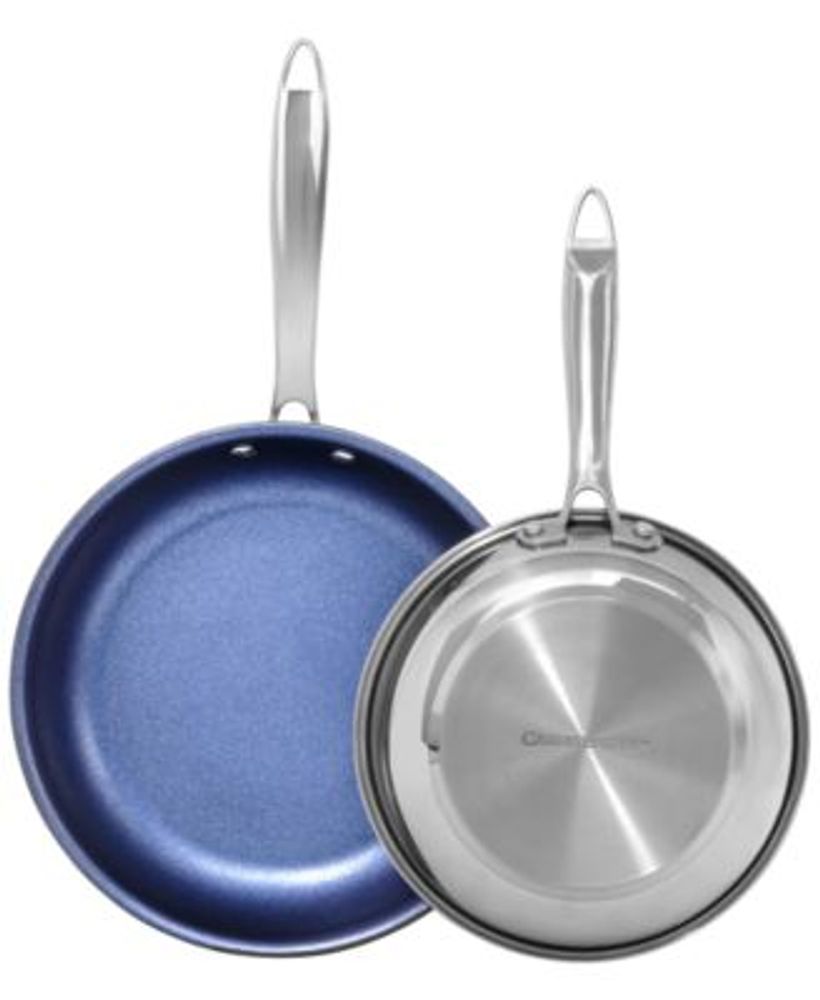 Blue Stainless Steel & Aluminum 10" & 11" Nonstick 2-Pc. Fry Pan Set with Diamond-Infused Coating