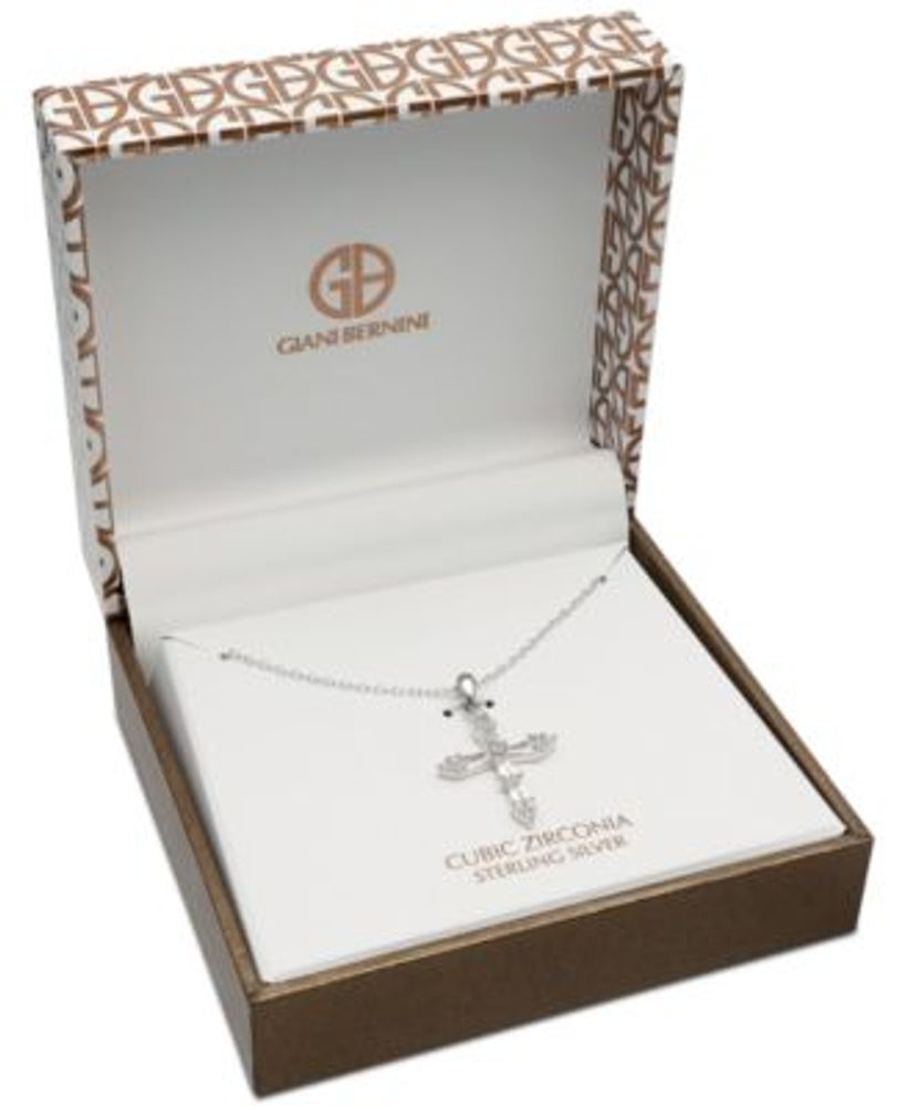 Cubic Zirconia Cross 18" Pendant Necklace in 18K Gold-Plated Sterling Silver, Created for Macy's