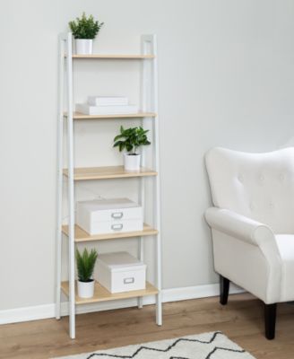 Metal & Wood Veneer A-Frame Ladder Shelf with 5-Tiers