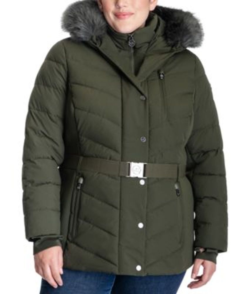 Faux-Fur-Trim Hooded Puffer Coat 