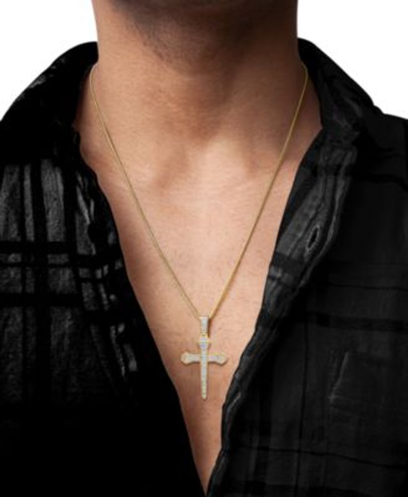 Men's Diamond Cross 22" Pendant Necklace (1/4 ct. t.w.) in 14k Gold-Plated Sterling Silver