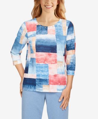 Plus Size Relax and Enjoy Patchwork Watercolor Print Top