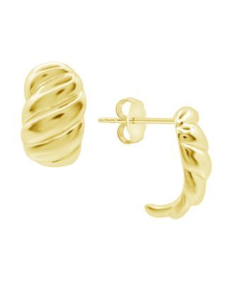 And Now This High Polished Puff Twist J Hoop Post Earring Silver Plate or Gold