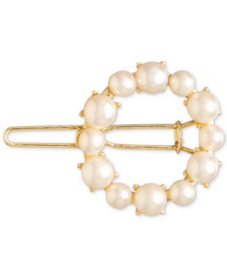 Cultured Freshwater Pearl (4-1/2 & 6-1/2mm) Circle Hair Barrette Clip in 18k Gold-Plated Brass