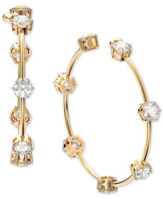 Gold-Tone Crystal Studded Hoop Earrings