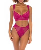 Women's Underwire Bra and High Waist Panty 2pc Lingerie Set with Lace and Trellis Mesh Detail