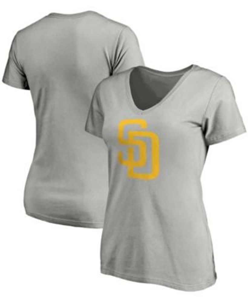 Fanatics Women's Heathered Gray San Diego Padres Core Official Logo V-Neck  T-shirt