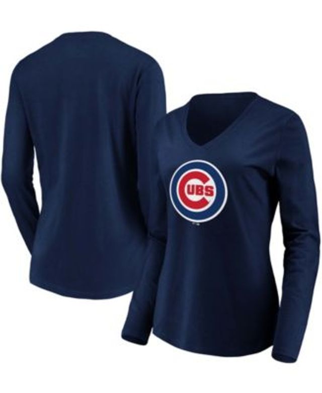 Cleveland Indians Fanatics Branded Women's Official Logo Long Sleeve V-Neck  T-Shirt - Navy