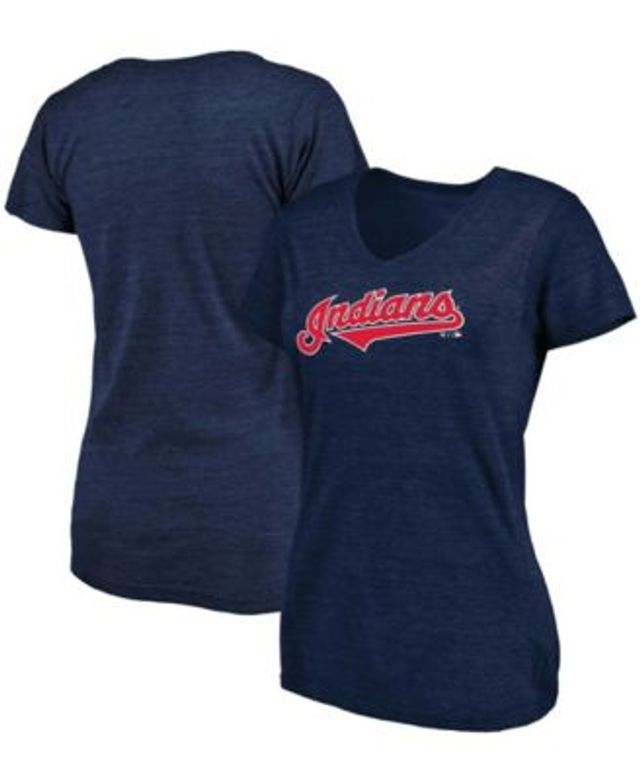 Women's Cleveland Indians Navy Oversized Long Sleeve Ombre Spirit Jersey T- Shirt