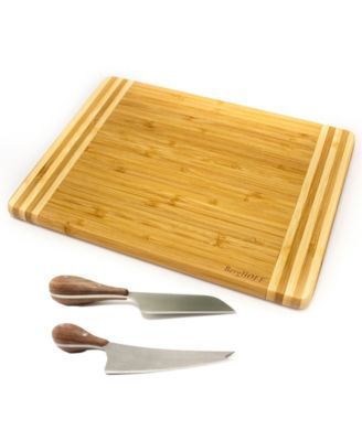 Bamboo 3 Piece Striped Board and Aaron Probyn Cheese Knives Set