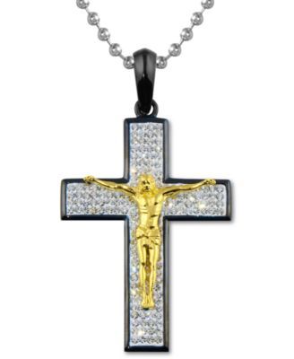 Men's Crystal Crucifix 22" Pendant Necklace in Multi-Tone Stainless Steel