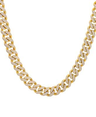 Men's Cubic Zirconia Curb Link Chain 24k Gold-Plated Sterling Silver